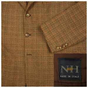 Vtg Houndstooth Sport Coat Mens 48R Wool Made in Italy Soft Shoulder Ivy Prep